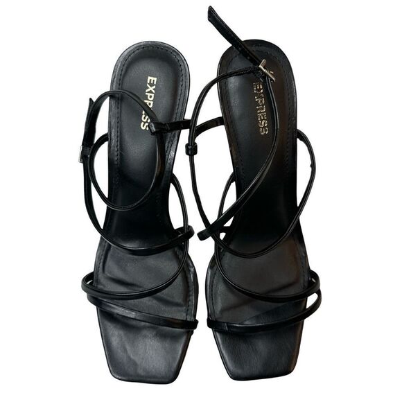 Express High Heels Black Strappy Ankle Wrap Sandal Size 10 - Picture 9 of 17